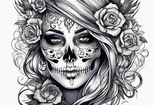 Woman skull showing through skin tattoo idea
