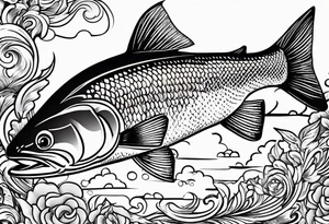 A small tattoo featuring a lovestruck trout as the main theme, drawn without lines, using only color combinations. tattoo idea