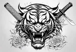 katana through demon tiger head tattoo idea