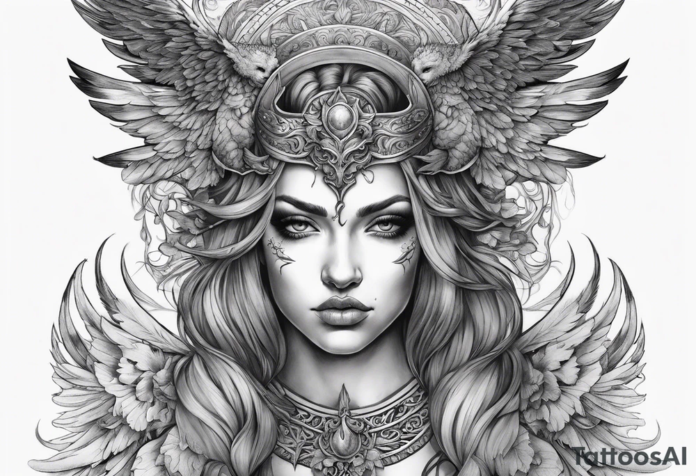 Creepy half angel half demon, make it more like Greek mythology tattoo idea