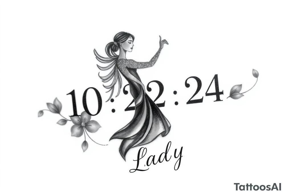 A cancer dedication tattoo with the date 10/22/24. With the name ‘Lady’. Incorporating salsa music and dancing. tattoo idea