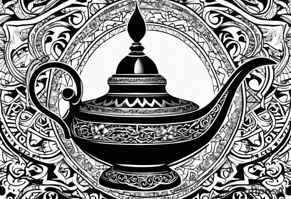 magic lamp with message prince ali in arabic tattoo idea