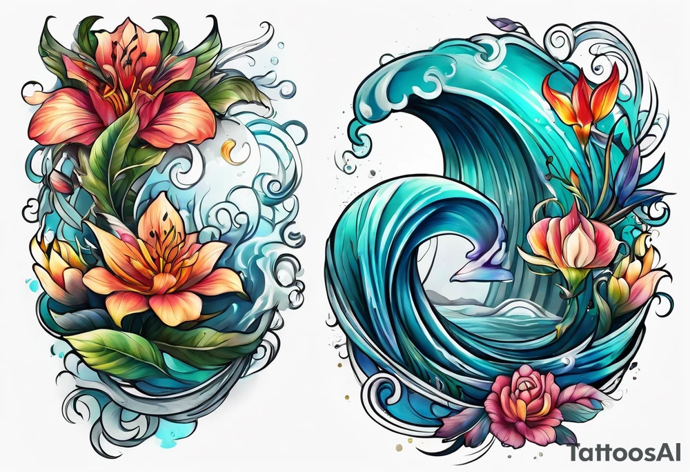 sea, flower tattoo idea
