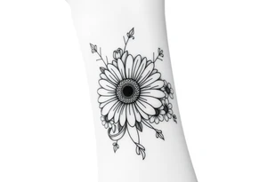 Gerbera daisy bouquet with other flowers and ribbons tattoo idea