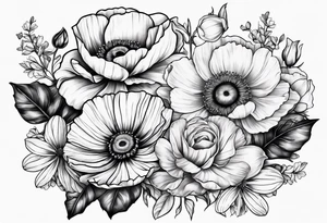 One poppy one rose two daisies tattoo idea
