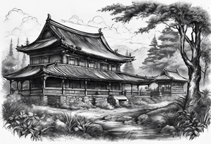 Battlefield scenery buildings battle war fighting tattoo idea