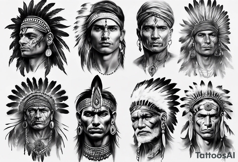 indian theme man face realistic sleeve tattoo idea