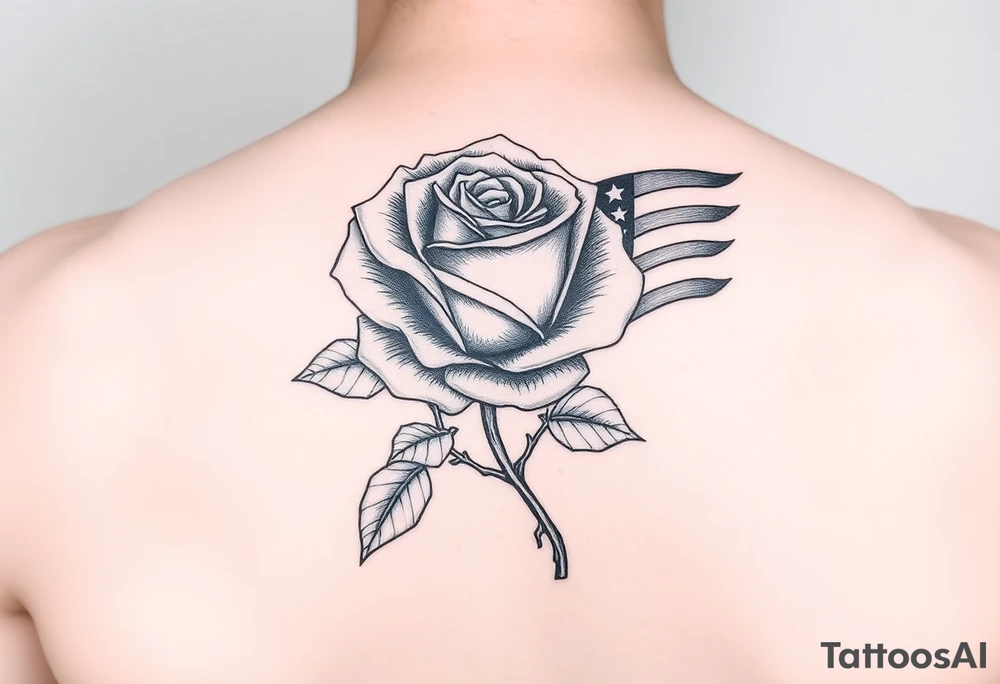 fenice con una rosa e con la bandiera dell america con una grafica realistica tattoo idea