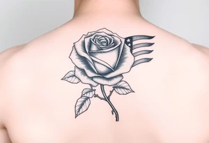 fenice con una rosa e con la bandiera dell america con una grafica realistica tattoo idea