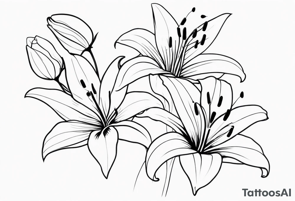 three lily flowers with some butterflies tattoo idea
