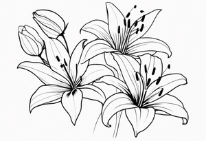 three lily flowers with some butterflies tattoo idea