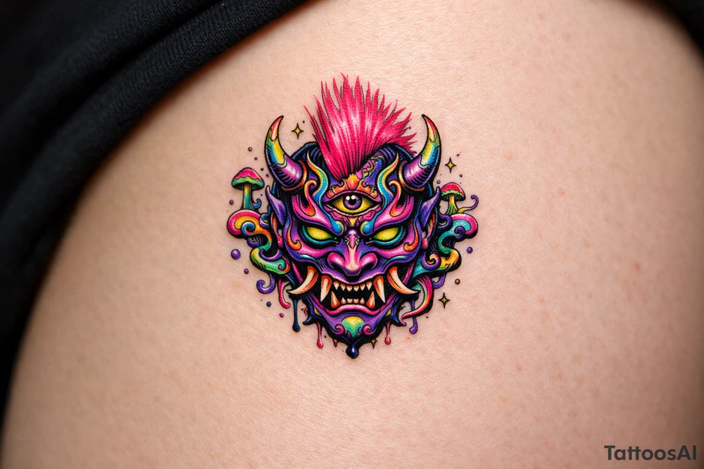 hannya mask pink mowhawk tattoo idea