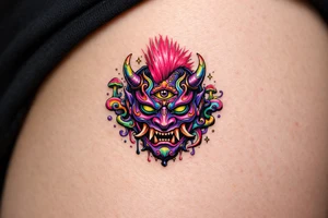 hannya mask pink mowhawk tattoo idea