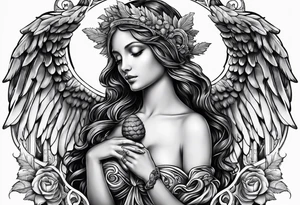 Spiritual angel holding an acorn tattoo idea