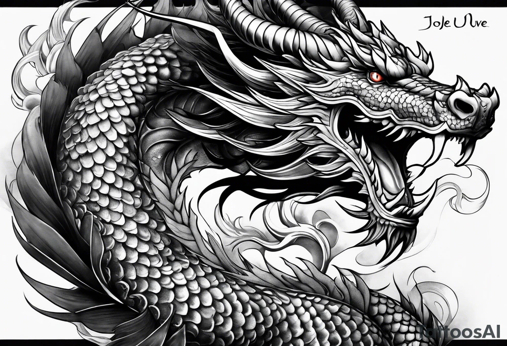 blackwork negative spage dragon sleeve tattoo idea