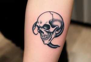 A hyper-realistic Dark Mark, with the snake slithering out of the skull’s mouth, coiled in a hypnotic pose tattoo idea