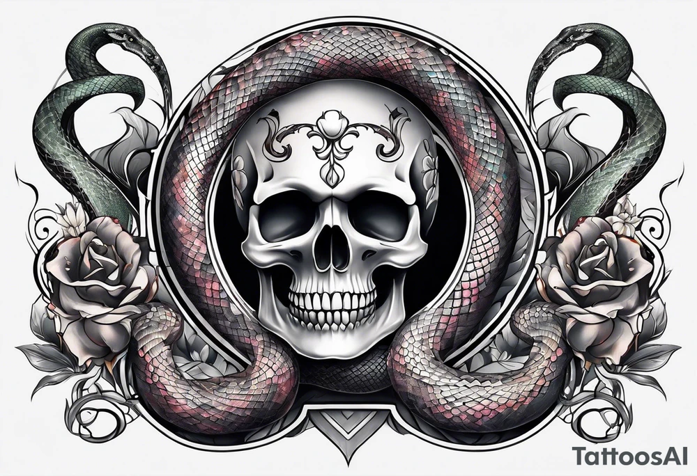 snake sleeve tattoo with skull tattoo idea