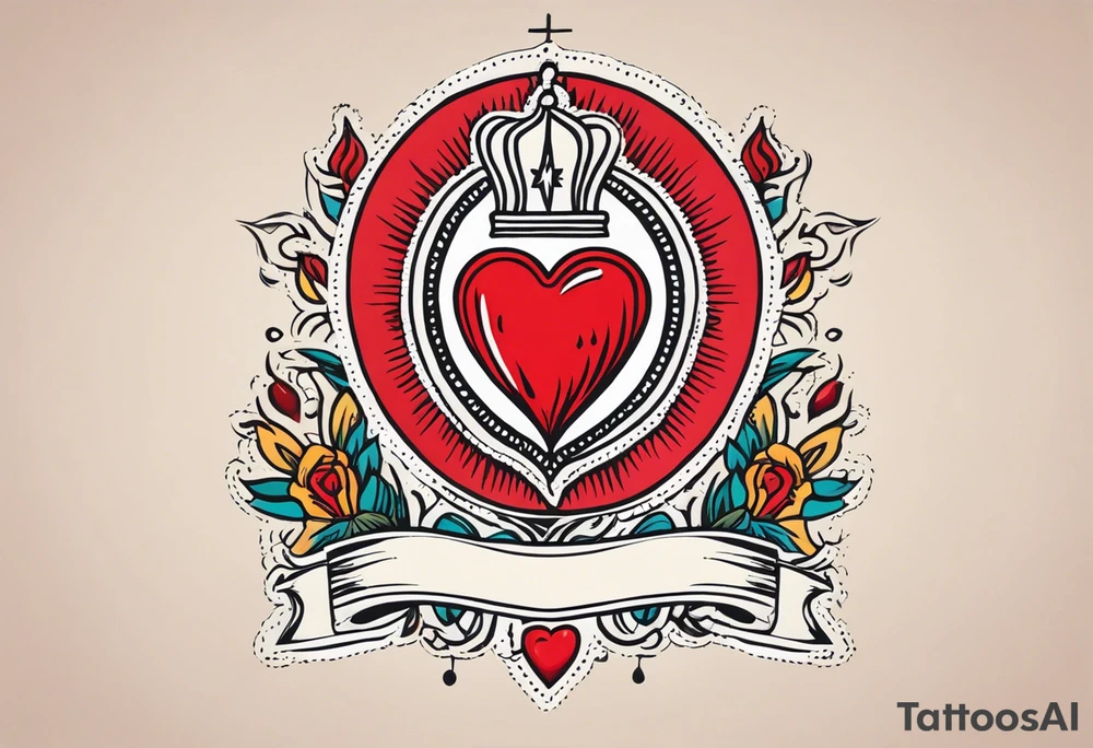 sacred heart vintage traditional tattoo simple sketch old school bold colors with banner tattoo idea