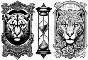 Brain in sagittal section and angry cougar inside hourglass tattoo idea