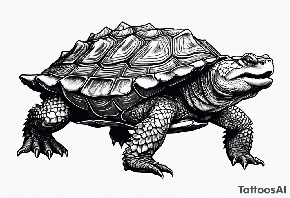 angry alligator snapping turtle, front view tattoo idea