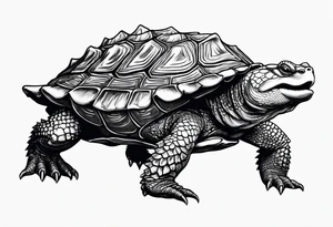 angry alligator snapping turtle, front view tattoo idea