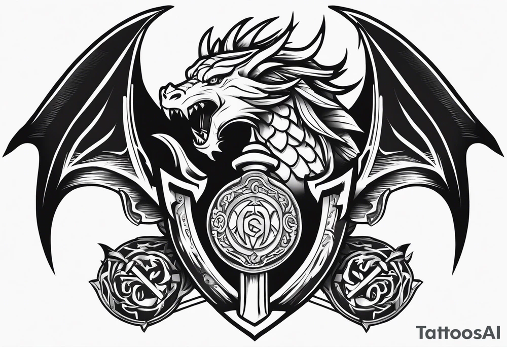 Valhalla sword shield dragon head axe tattoo idea