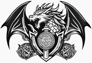 Valhalla sword shield dragon head axe tattoo idea