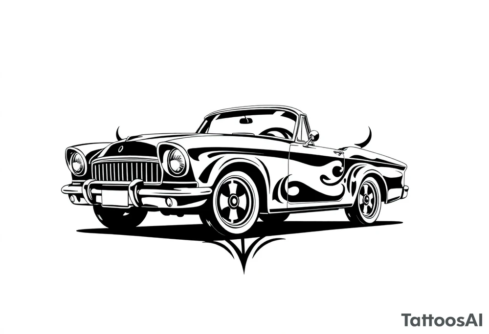 a classic car under a cuban flag tattoo idea