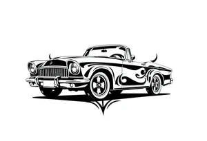 a classic car under a cuban flag tattoo idea