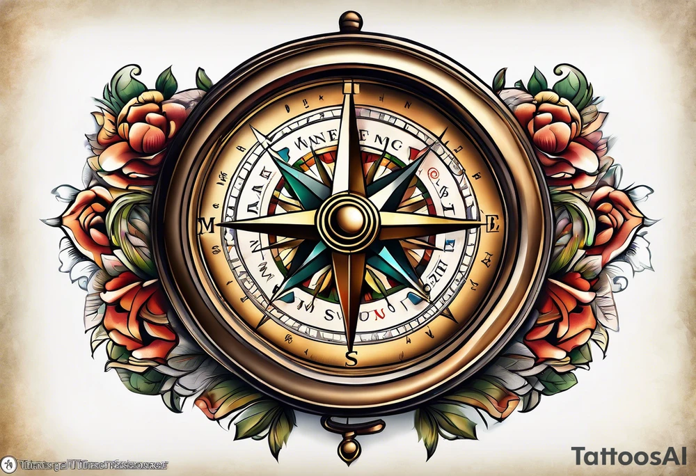 antique compass side view tattoo idea
