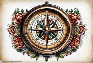 antique compass side view tattoo idea