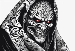 Sinister, shadowy humanoid creature. Face covered with a cloth tattoo idea