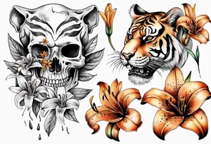Skull and tiger lilies tattoo idea