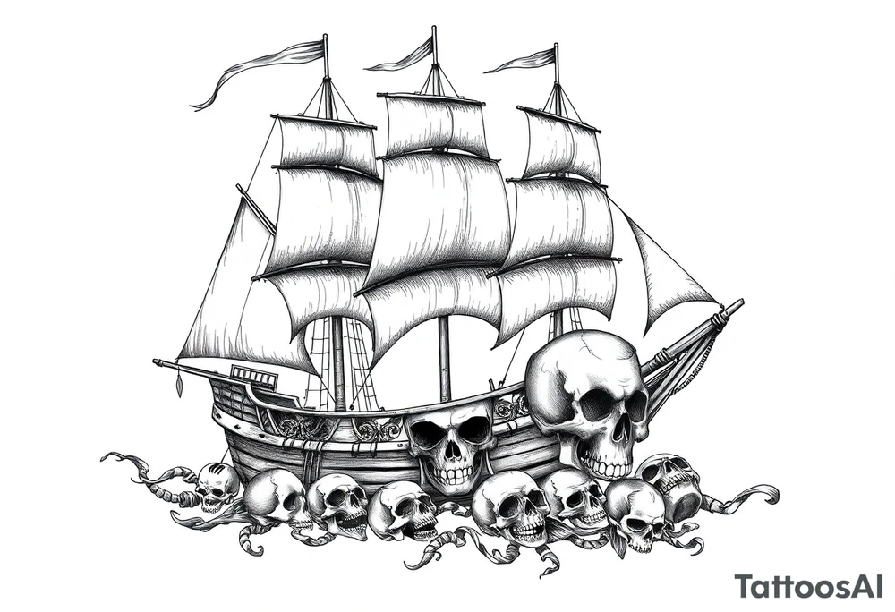 pirate-ship,skulls tattoo idea