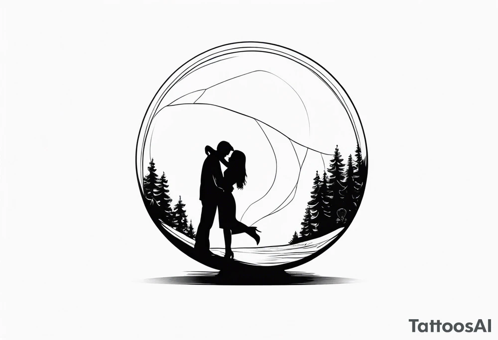 silhouette of a couple hugging in a crystal ball tattoo idea