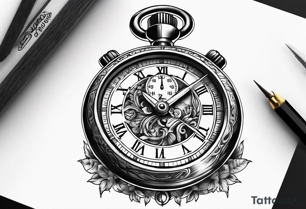 Stopwatch hanging from  a sword tattoo idea