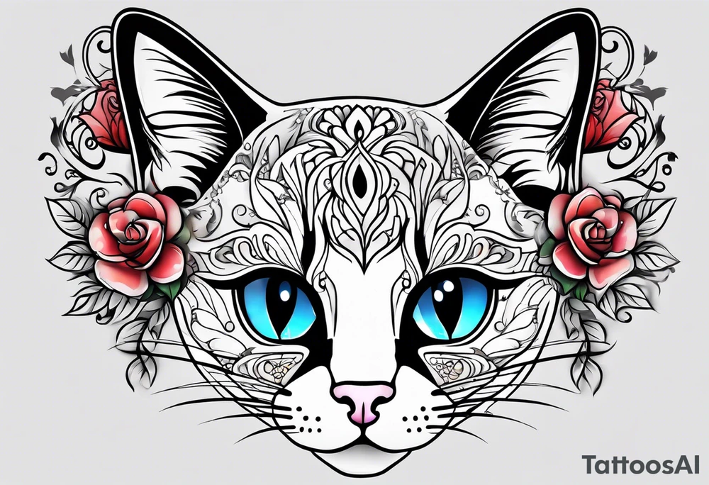 Kitty with white face and black ears tattoo idea