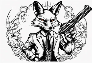 a fox holding a gun and smoking a coggarte tattoo idea