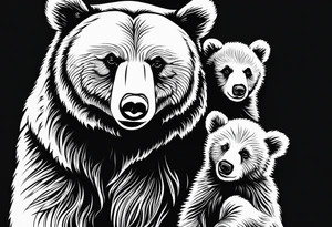 mother bear and cub simple inside oval tattoo idea