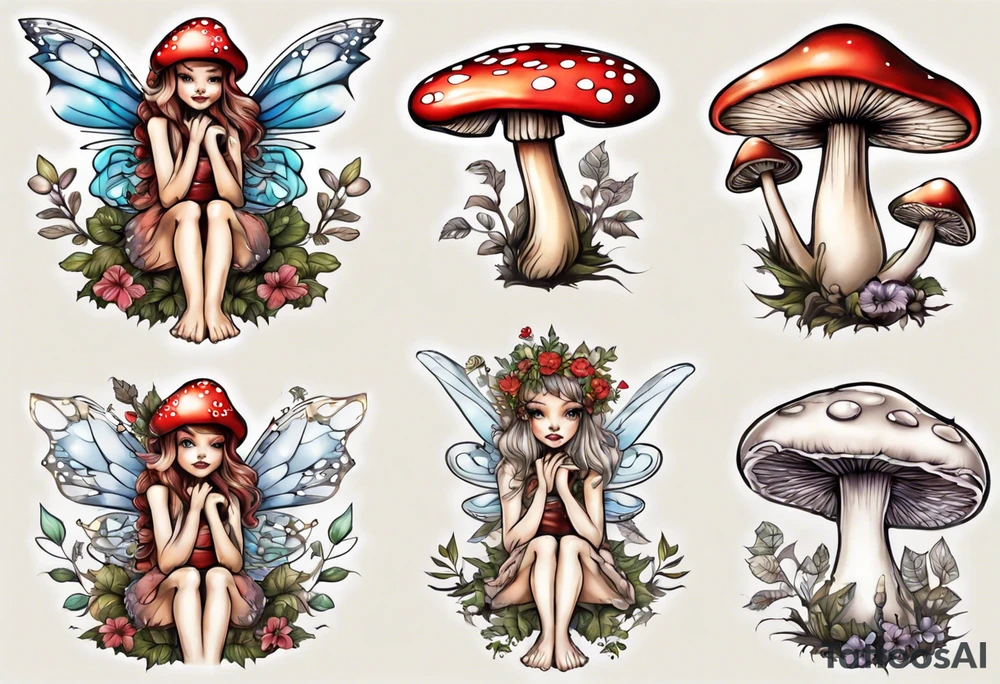 mushroom fairy tattoo idea
