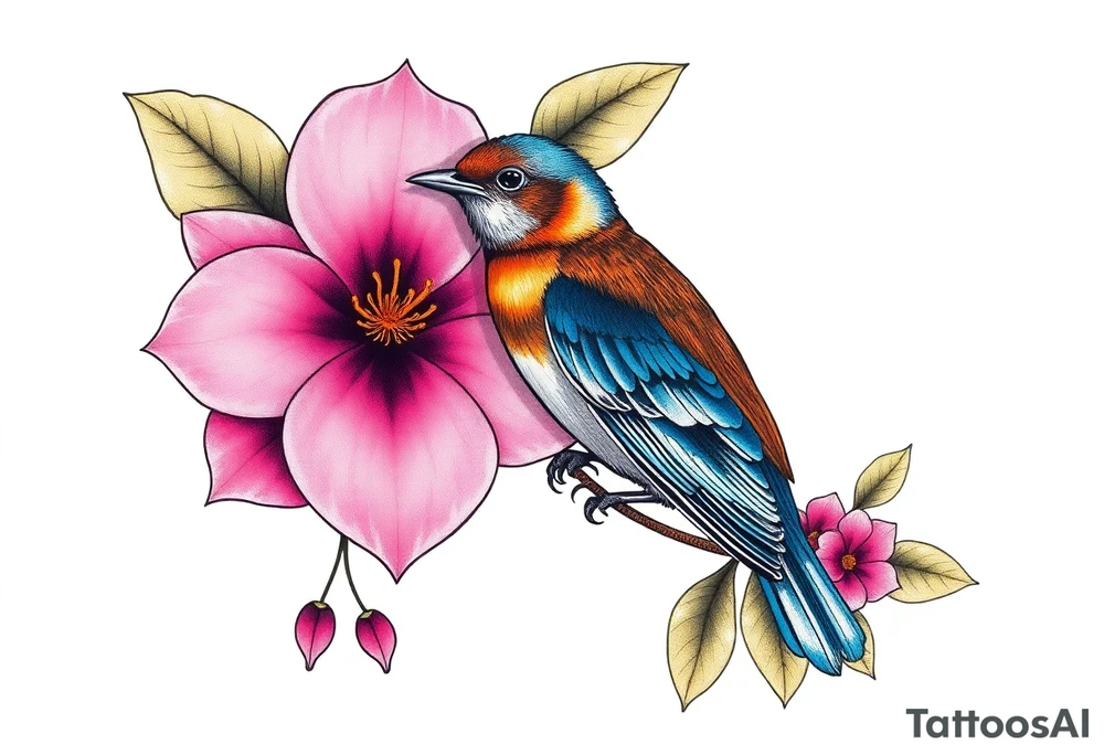 pink camelia flower
blue brown wren bird tattoo idea