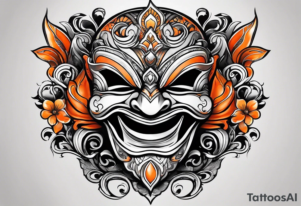 Laughing mask that is orange and black tattoo idea
