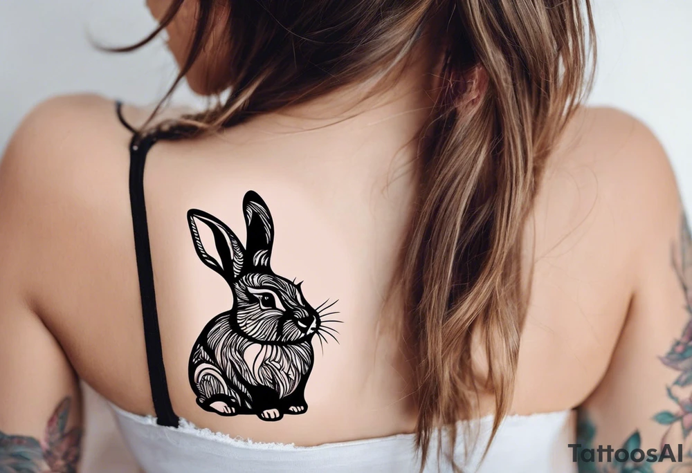 I would like a colorful bunny tattoo for my daughter because she loves bunnies and at the same time she is a pig, I would like the bunny to preferably have some combination with a pig, and then her birthday is April 9, and I would like the bunny to be kind of in the style of something like Iron Man, with the number 0409 on the armor. I'm more of a geometric person myself so I'd like her to not be a full pattern but cut by diamonds or triangles

Translated with www.DeepL.com/Translator (free version) tattoo idea