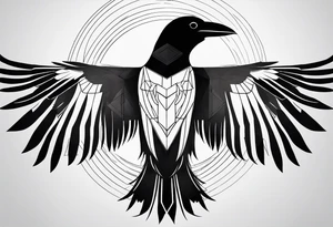 silhouette of a crow with half open wings
every line must be straight
half the body geometric
half the body real tattoo idea