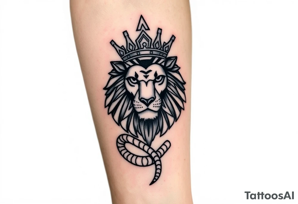 Lion with Egyptian crown and snake tattoo idea