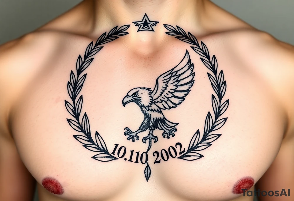 (roman numerals 10.10.2002) inside of laurel crown with imperial eagle tattoo idea