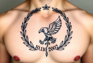 (roman numerals 10.10.2002) inside of laurel crown with imperial eagle tattoo idea