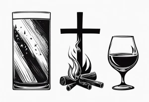 christian 
cross; campfire, golf, campfire, whiskey glass tattoo idea