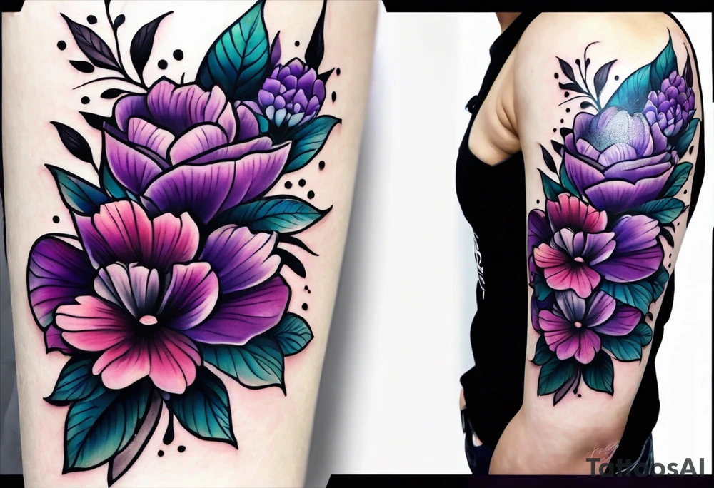 Forearm tattoo with purple flowers to always remember my grandma that passed away. tattoo idea