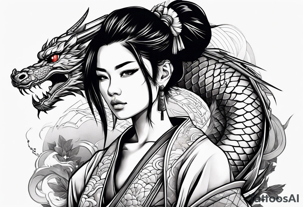 Samurai girl with dragon tattoo idea